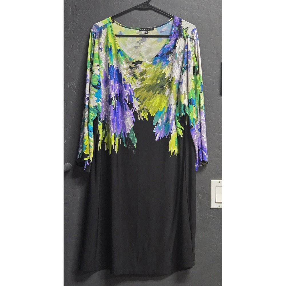 Artsy Abstract Multicolor Geometric Cold Shoulder Dress Womens Plus Size 2X